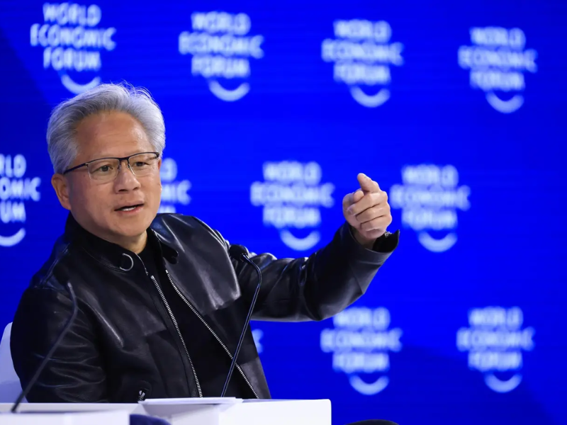 O CEO da Nvidia, Jensen Huang, durante o Fórum Econômico Mundial em Davos, na Suíça, em 21 de janeiro. Fotógrafo: Krisztian Bocsi/Bloomberg